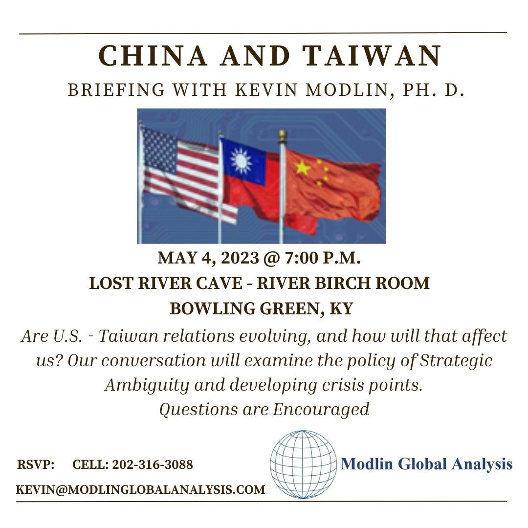 kmobserve's tweet photo. Join us Thursday for a China-Taiwan briefing at Lost River Cave's River Birch Room at 7PM https://t.co/Hi3ew76kM6
