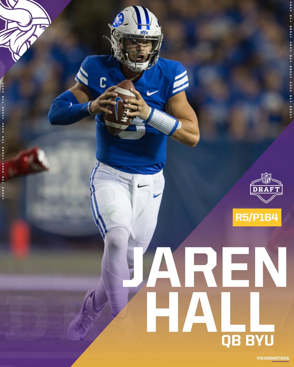 VikingNations's tweet photo. #Vikings draft BYU Quarterback Jaren Hall. #SKOL https://t.co/XFUdgWt1LI