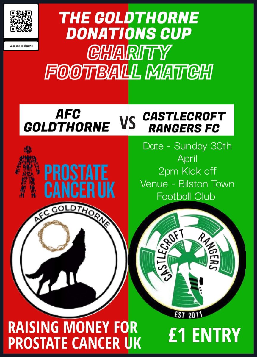 afc Goldthorne (@afc_goldthorne2) on Twitter photo So tomorrow is the big day!
justgiving.com/fundraising/th… is the link to help us reach our goal and raise money for <a href="/ProstateUK/">Prostate Cancer UK</a>
A great game of football to watch tomorrow, please do come and support us and <a href="/CastlecroftRngr/">Castlecroft Rangers</a>
£1 entry and our raffle will be £1 per strip of tickets! So tomorrow is the big day!
justgiving.com/fundraising/th… is the link to help us reach our goal and raise money for <a href="/ProstateUK/">Prostate Cancer UK</a>
A great game of football to watch tomorrow, please do come and support us and <a href="/CastlecroftRngr/">Castlecroft Rangers</a>
£1 entry and our raffle will be £1 per strip of tickets!