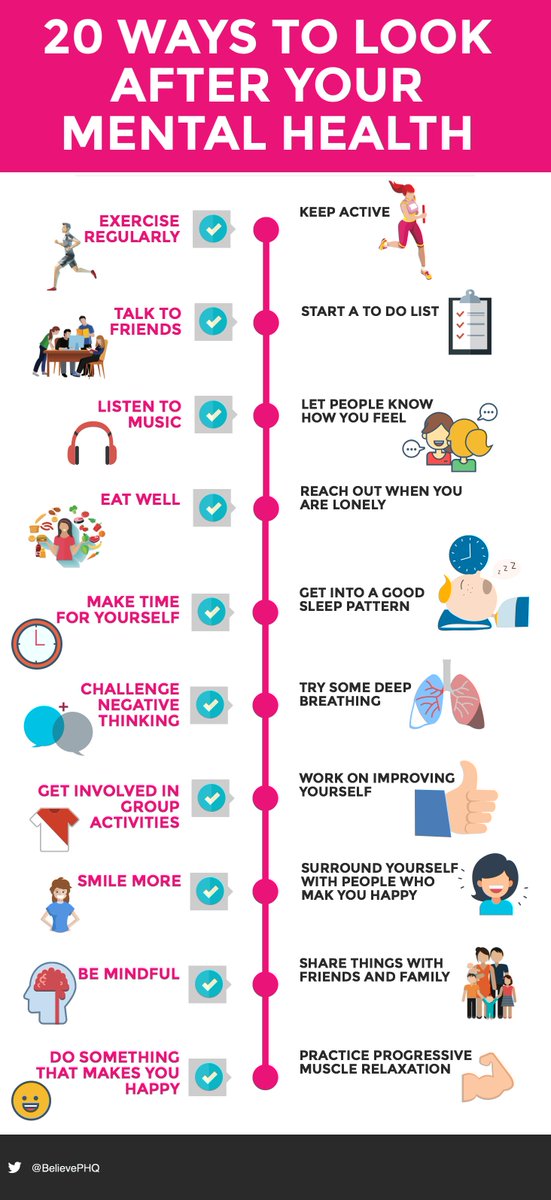 LEAD_Coalition's tweet photo. Please re-Tweet these 20 ways to look after your #mentalhealth.

(image: @BelievePHQ) #exercise #diet #mindfulness https://t.co/H0plULLsMn