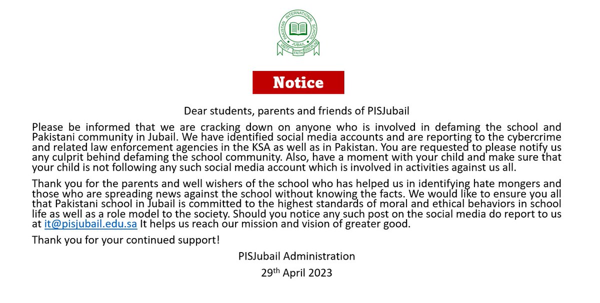Pakistan International School, Jubail (Official) (@pisaljubail) on Twitter photo 