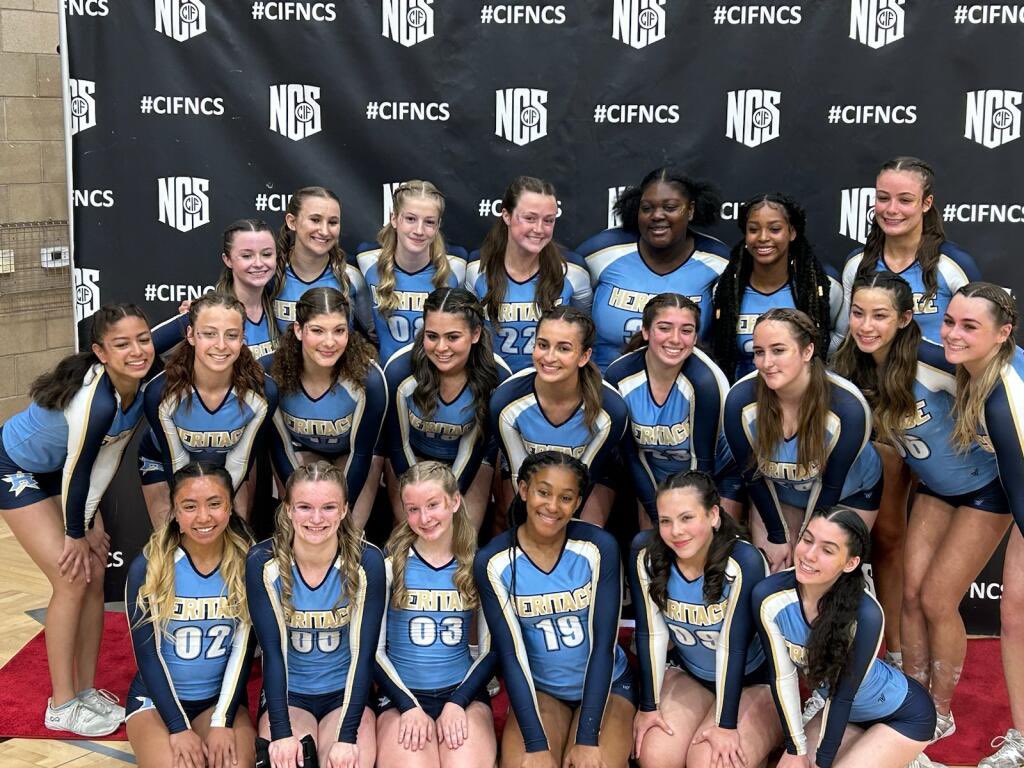 HHS Stunt Cheer beats Livermore 15-13 and advances to semi-finals of NCS this afternoon! <a href="/HeritagePats/">Heritage Athletics</a> <a href="/coachnatesmith/">Nate Smith, CAA</a> Let’s Go! 💙💛