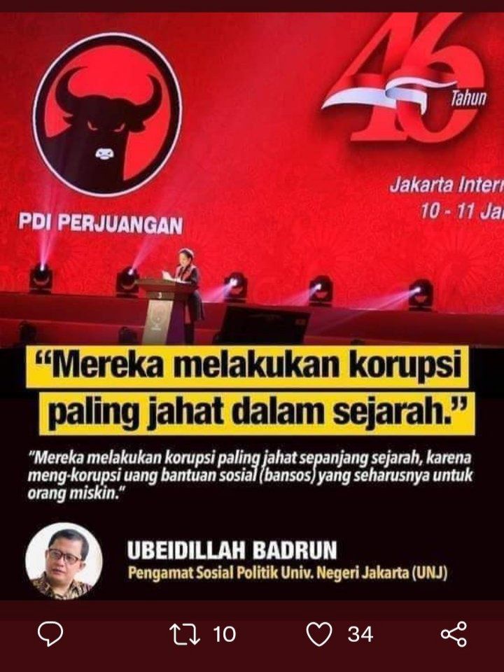nazrafzh's tweet photo. "Mereka (PDIP) melakukan korupsi paling jahat dalam sejarah."
(Ubedilah Badrun) https://t.co/9Pq5tNeQBB