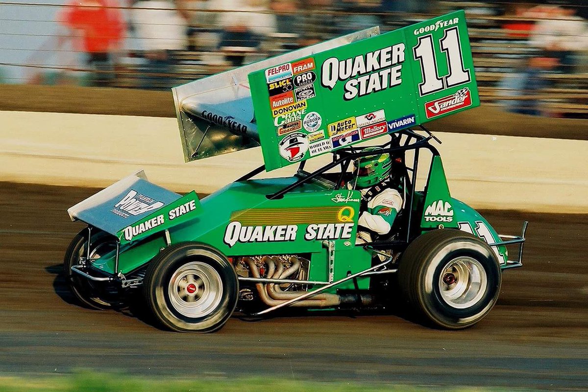 Steve Kinser at speed in the Quaker State #11 machine at Grandview Speedway - 1996 - Marty Gordner photo