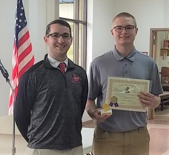 CVOHIO's tweet photo. Hannah Davis  (left) of Bluffton and Donald Riodan (right) Delphos Jefferson  were awarded the John Phillip Sousa Band Award by the Kiwanis Club of Kiwanis of Lima Ohio  at a recent meeting. They are pictured with their respect band directors David Sykes and Cameron Reed. https://t.co/ywjQYoGTXG