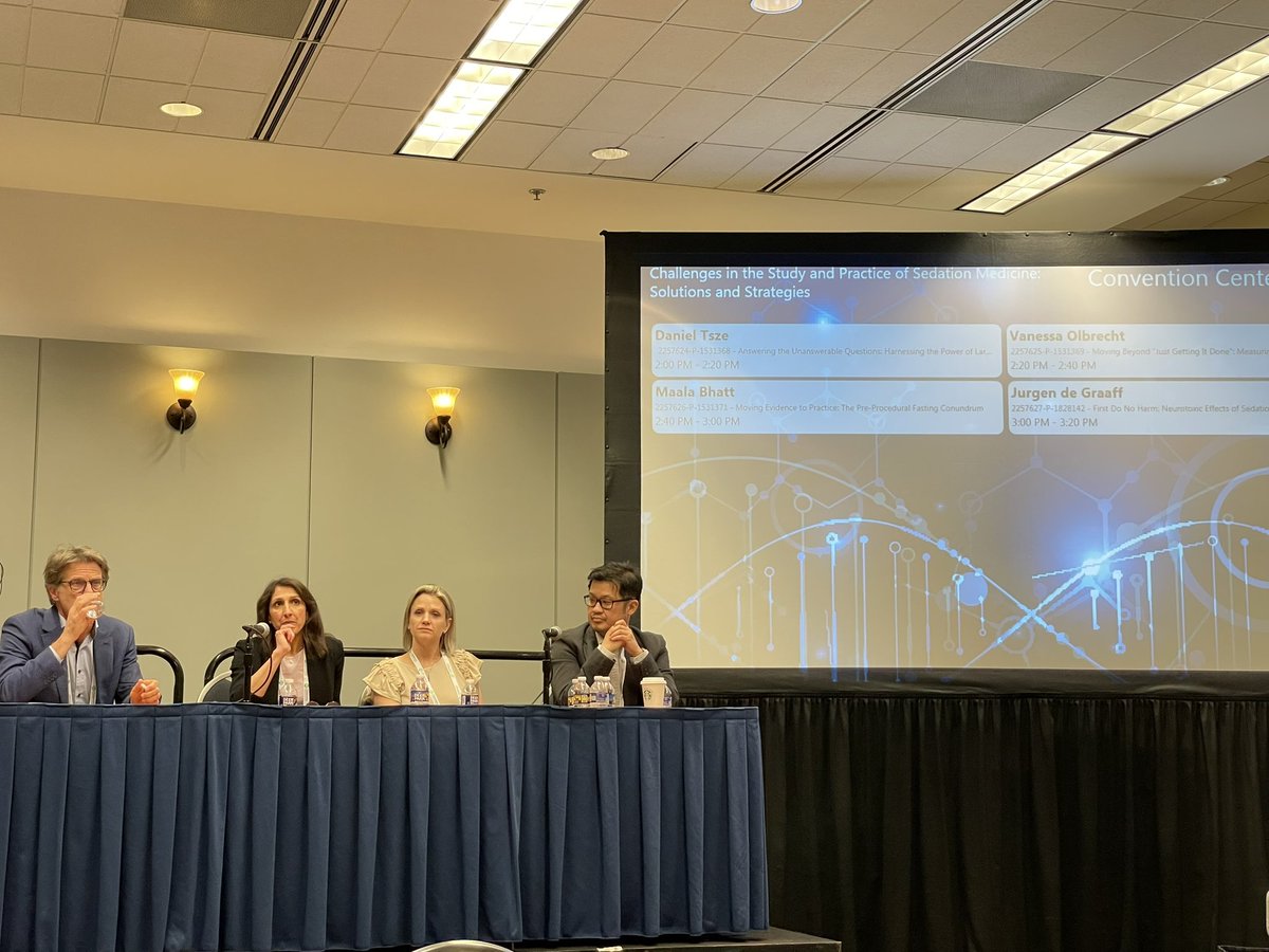 An exciting discussion on the challenges in the study and practice of sedation medicine with <a href="/dantsze/">Daniel Tsze</a> <a href="/TheSwissMD/">Vanessa Olbrecht</a> <a href="/maalabhatt/">Maala Bhatt</a> @GraaffJurgen <a href="/pedsedation/">SPS</a> #PAS2023.  Thank you panelists!
