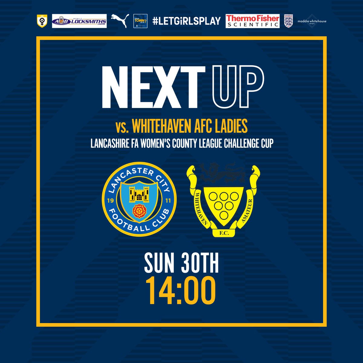 🔵𝓝𝓮𝔁𝓽 𝓤𝓹🔵

📆 Sunday 30th April
🏆 Lancashire Women’s County Challenge Cup 
🆚 Whitehaven
📍 The Mini Axe
⏰ 2pm 

We’d love all your support as always🤍💙

#ADLAW #HerGameToo #CupGame