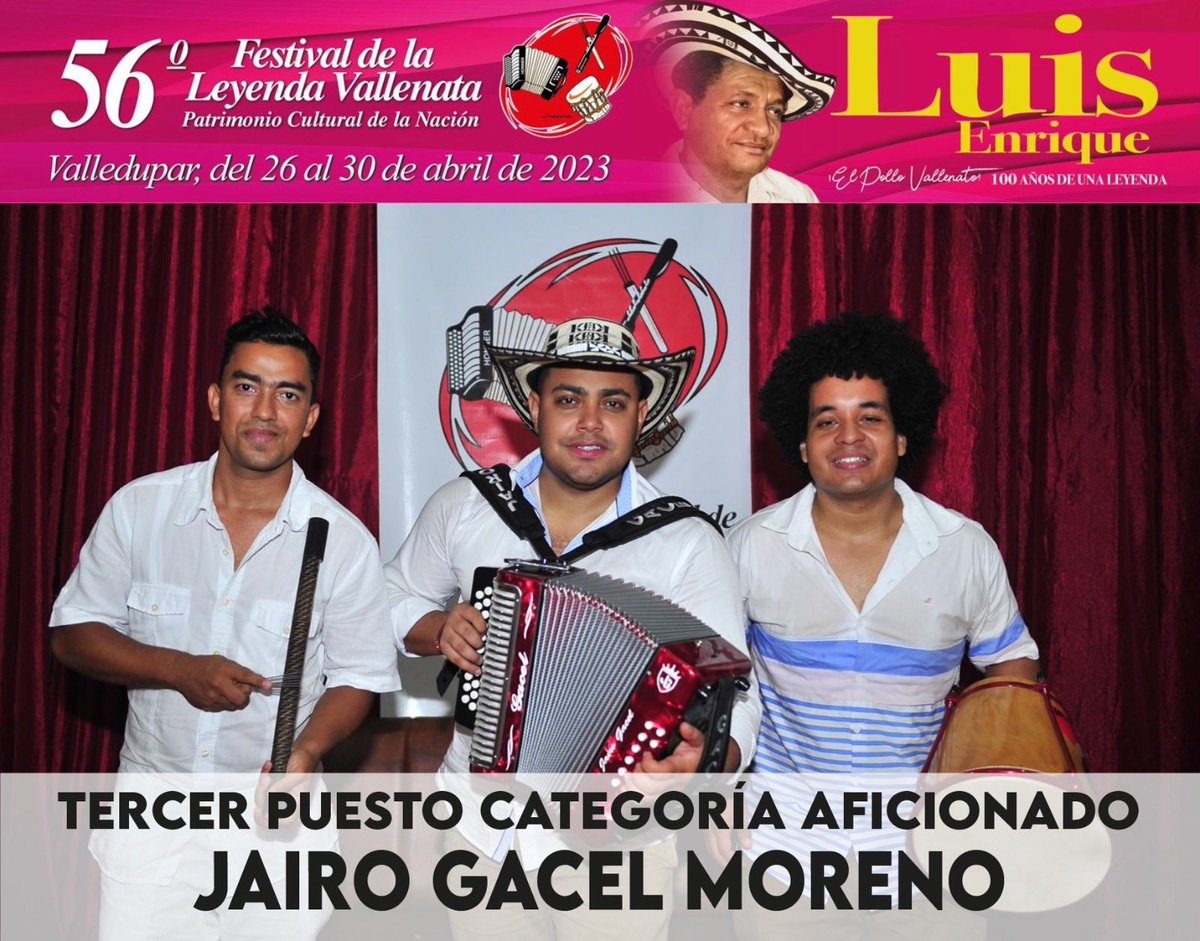 Jesús David Valderrama Mora es el nuevo Rey Vallenato Aficionado de este  56 Festival de la Leyenda Vallenata, homenaje a Luis Enrique Martínez, el ‘Pollo Vallenato’. 
El segundo lugar fue para Gregorio Javier Gutiérrez y el tercero para Jairo Gacel Moreno.