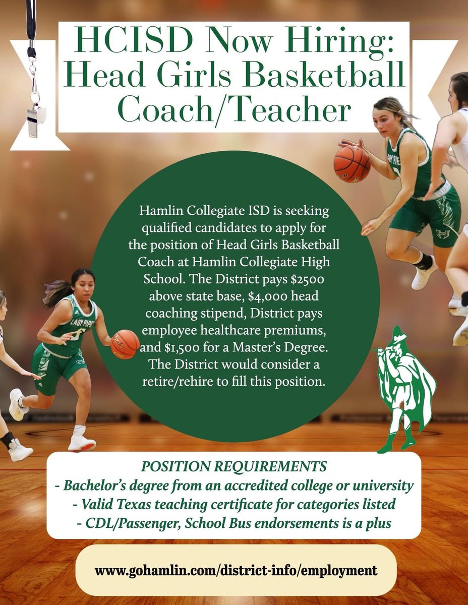 We have a few other Assistant positions and possible Head Titles with the right fit- 7-12 teaching fields ELAR, SS, Math 
#1@aTIME. #BeBETTER TIA District great community, awesome kids….only one Pied Piper Mascot in the State!