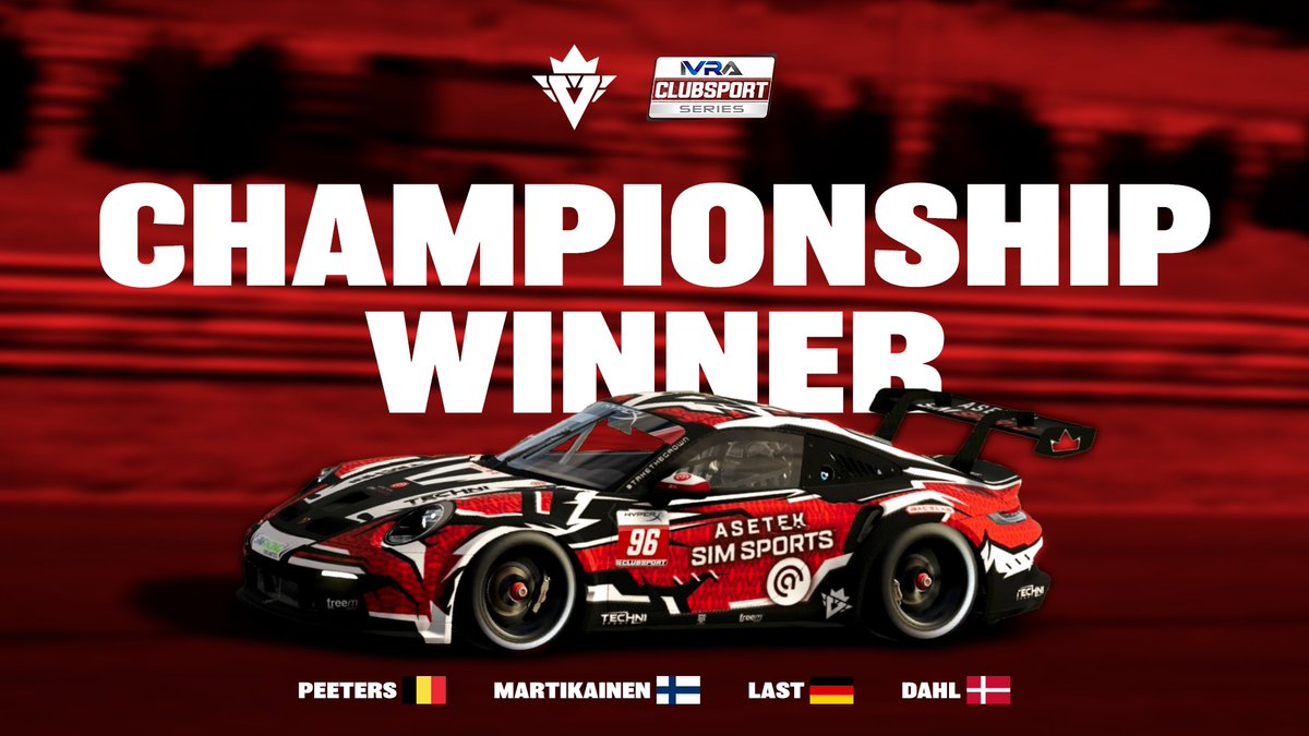 VisceralEsports's tweet photo. CHAMPIONSHIP WINNER 🏆

@AsetekSimSports Visceral are CHAMPIONS of the 2022/23 @IVRALeague ClubSport Series! A brilliant season from everyone involved in the championship. 

#VisceralEsports @AsetekSimSports https://t.co/dq1PUMqul5