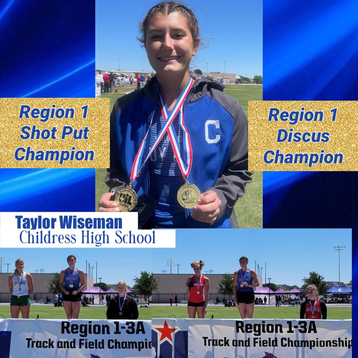 Congratulations TAYLOR WISEMAN
🥇🥇🥇🥇🥇🥇🥇🥇🥇
Regional Champion 
✨Shot Put✨Discus✨
#itsagreatdaytobealadycat