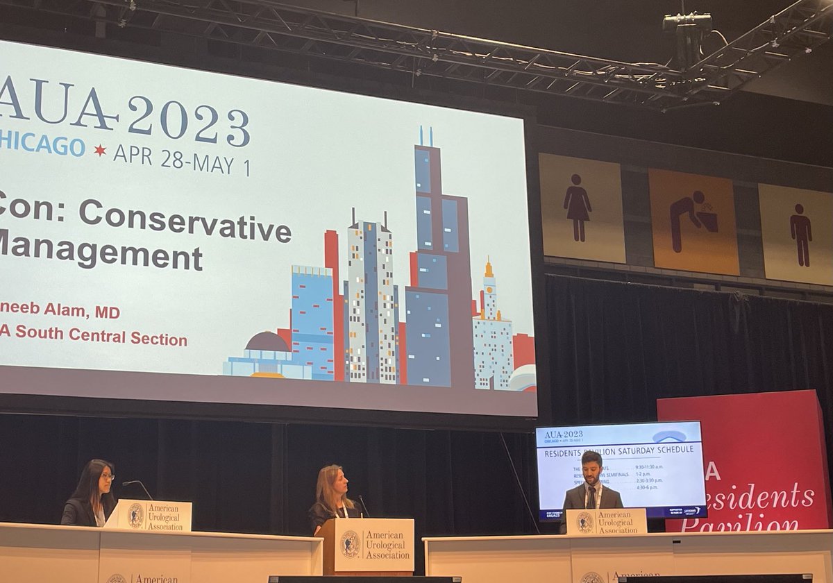 ⁦<a href="/UroMuneeb/">Muneeb Alam</a>⁩ debating management of penile fracture at Great Debate! #AUA23