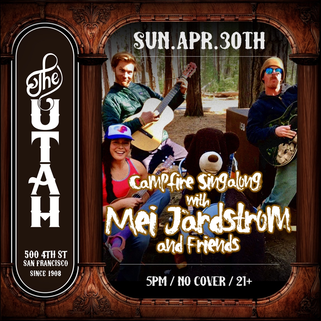 Sunday, April.30th Campfire Singalong with Mei Jardstrom and Friends 5 pm / FREE 21+ with ID Get tickets at hotelutah.com Link in bio ↑ #MeiJardstram and Friends #Guitarist #SingerSongwriter #TheHotelUtah