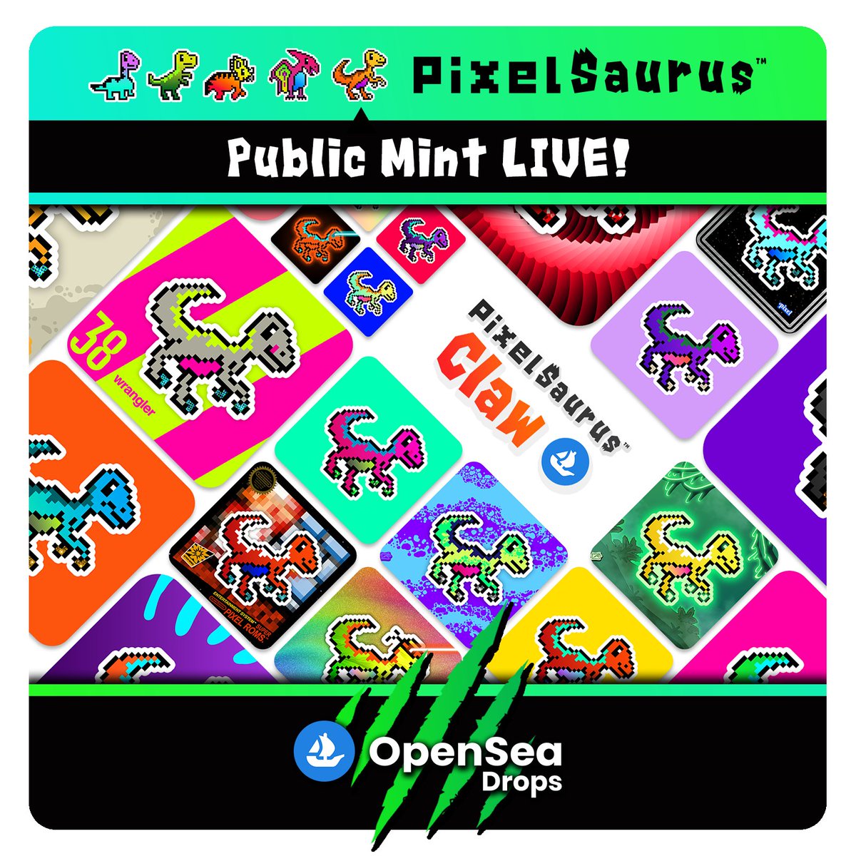 PixelSaurus's tweet image. PixelSaurus™ Claw @OpenSea Drop! 🦖🌋
PUBLIC MINT LIVE 🟢 0.05 ETH

👉  opensea.io/collection/pix…  👈

💎  2000 handmade designs!
🫵  Customize 3 x FREE #nft traits!
🏷️  Name your PixelSaurs!
🔒  Secure gas-saver minting!
🗺️  #OtherSide land #54757!
✅  VERIFIED #OpenSea account!