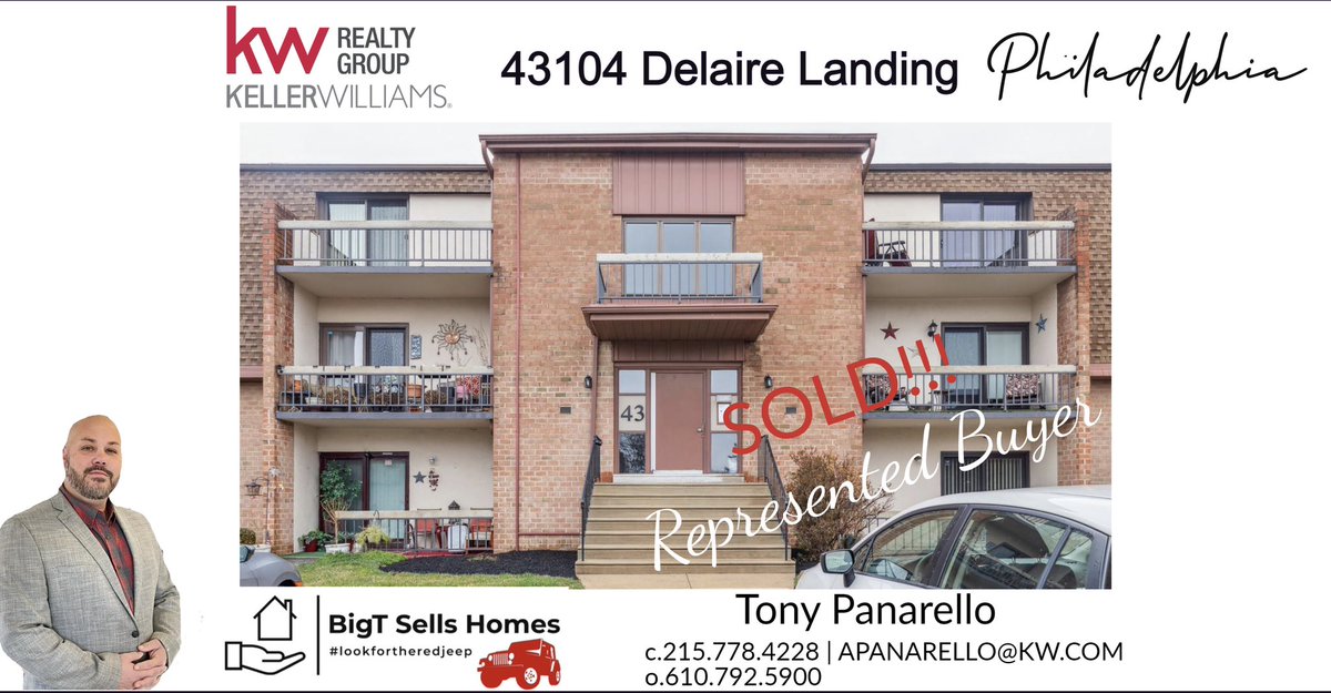 Congratulations to my clients on the purchase of this condo in Delair landing. They got a great deal on this 1st floor unit. BigT has got the 🔑 to your dream 🏡. How do you know your 🏠 is in good hands? #lookfortheredjeep #BigTsellsHomes #phillyrealtor #phillyrealestate #KW