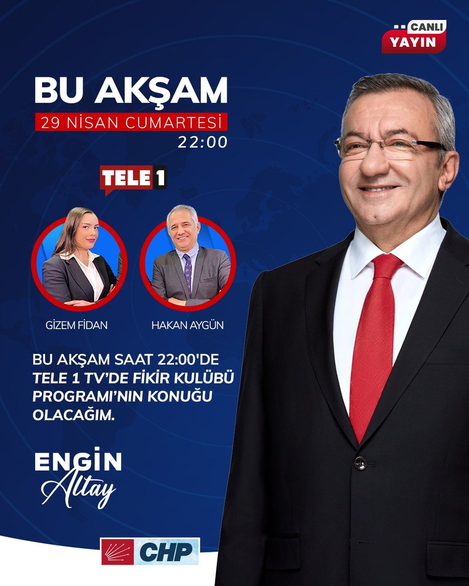 enginaltaychp's tweet photo. Bu akşam saat 22:00'de TELE 1 TV’de (@tele1comtr ) Fikir Kulübü Programının konuğu olacağım.
@hakan_aygun @gizemfidanhaber https://t.co/gVrCVnlUaw