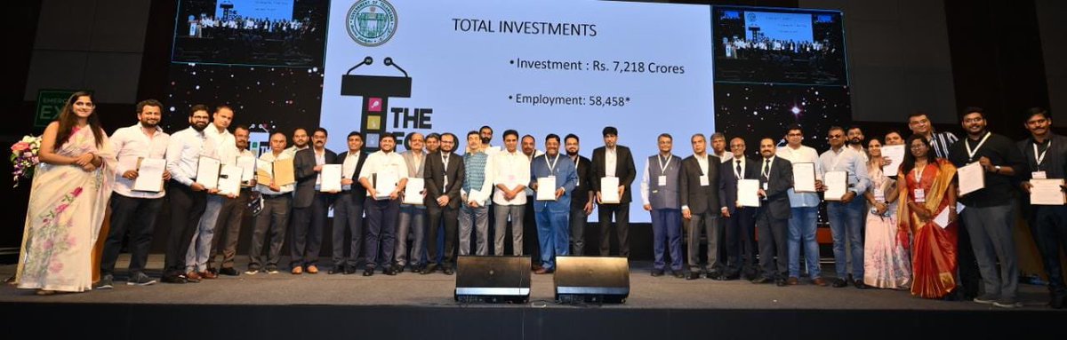 KTRBRS's tweet photo. Delighted to announce that the 1st Edition of The Food Conclave held by Govt of Telangana has been super successful 😊

28 investment announcements with commitments of ₹7218 Crore investment & employment potential of 58,000+ people spread out across the state

The conclave was attended by 100+ top CEOs & experts from agri-food sector. The 21 panel discussions were attended by 750+ industry delegates from across the country

Many thanks to our knowledge partners and everyone who participated