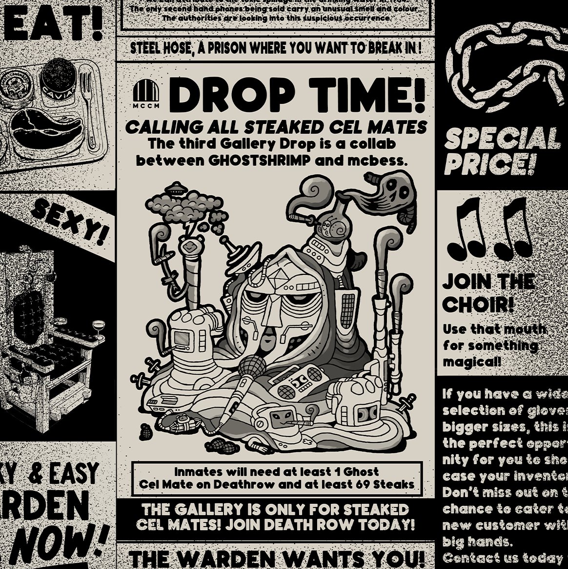 cel_mates's tweet photo. Inmates, ready for the @realghostshrimp drop? A delightful open edition collaboration with @mcbess, exclusively for our ghost holders is coming to the Hall. The drop date will be confirmed next week. https://t.co/1nPZNJX02Y