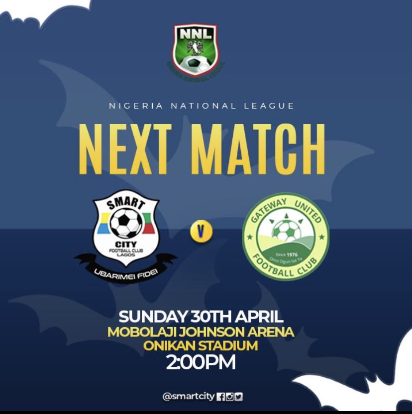 We begin the second stanza of the league at home;
VS:  <a href="/GatewayUnitedFC/">Gateway FC</a> 
🏟: Mobolaji Bank Anthony Stadium 
🗓: 30th April 2023
⏰: 2pm
