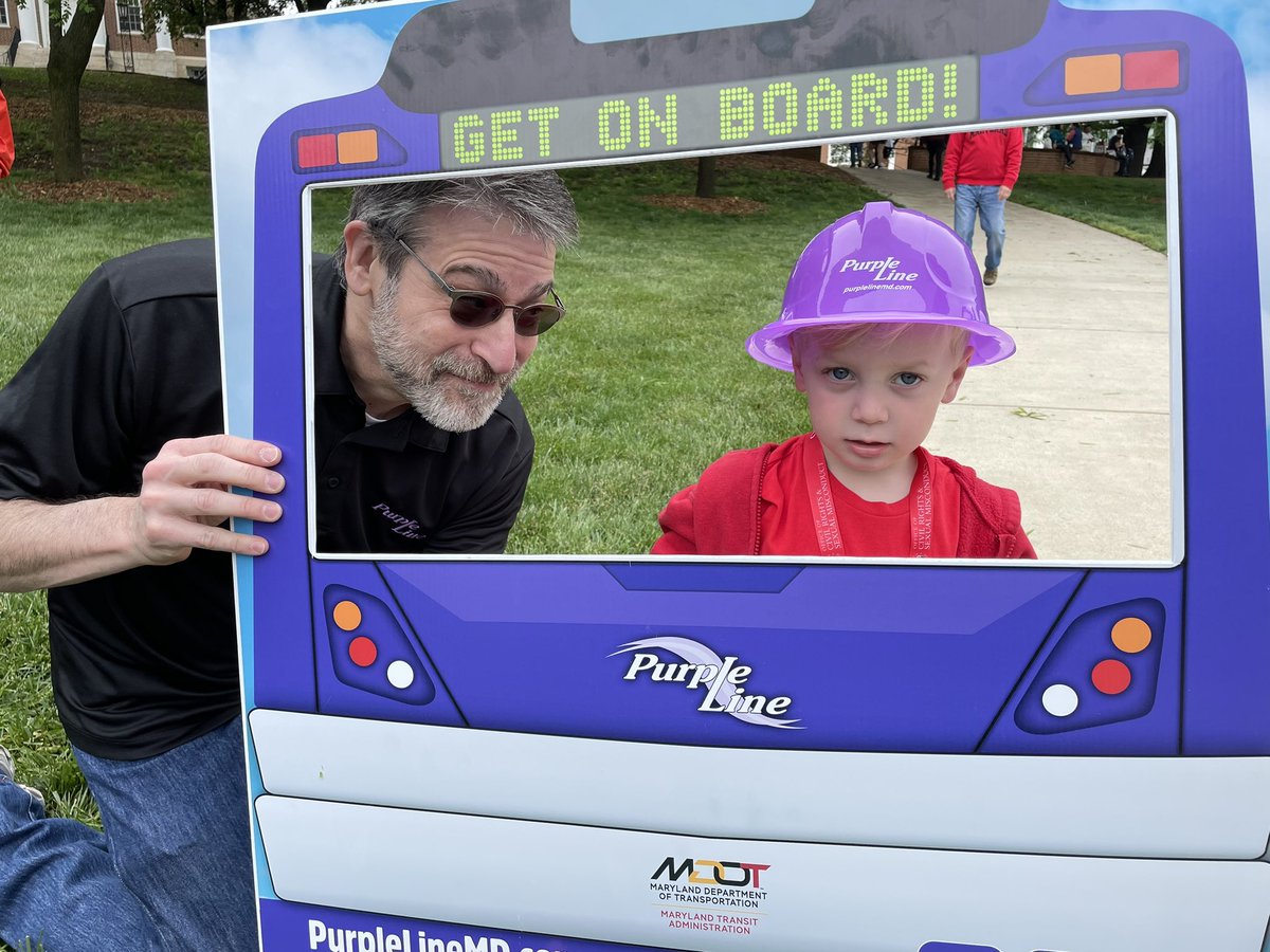 Our Executive Director Matt Pollack will be riding the Purple Line with future engineer Max! Come see us at @UofMaryland #MarylandDay2023