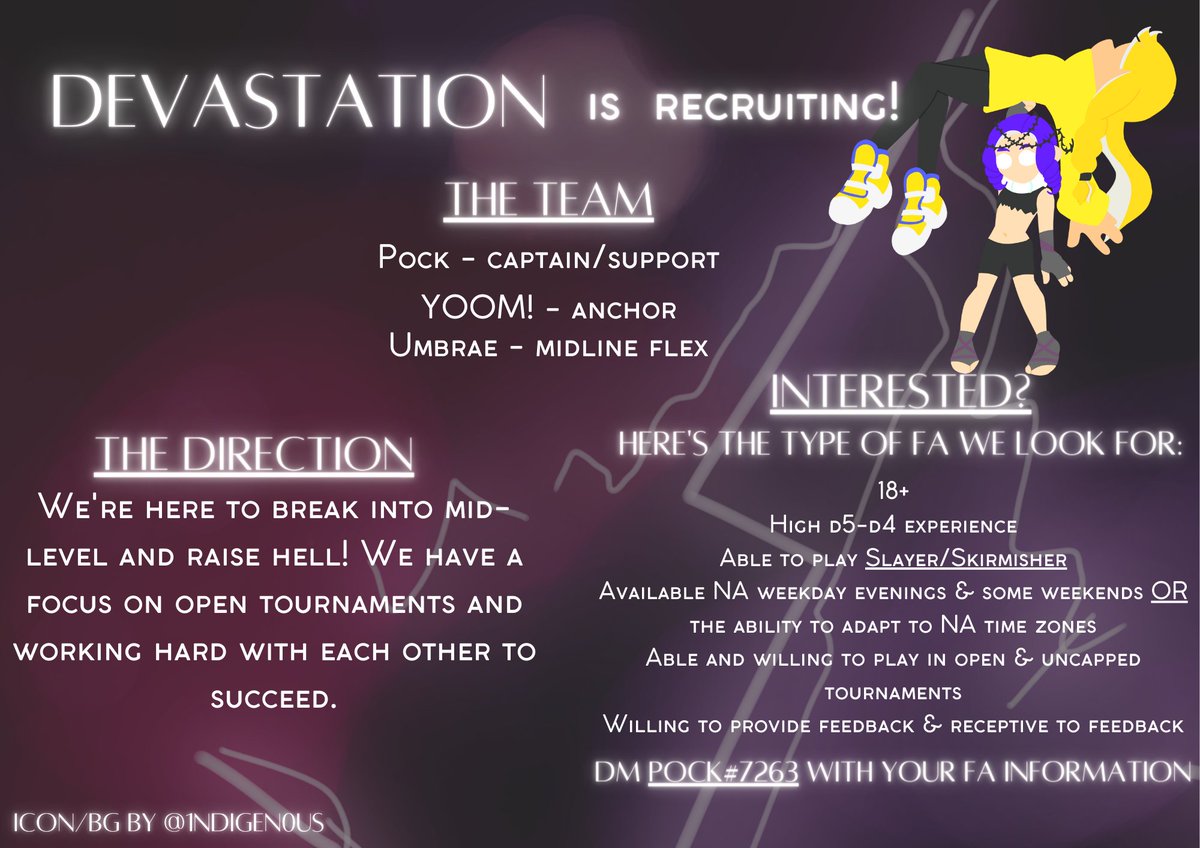 Devastation_spl's tweet photo. We are still recruiting! If interested, please dm pock#7263 with FA info. @Spl_Teams https://t.co/15niyRvfZC