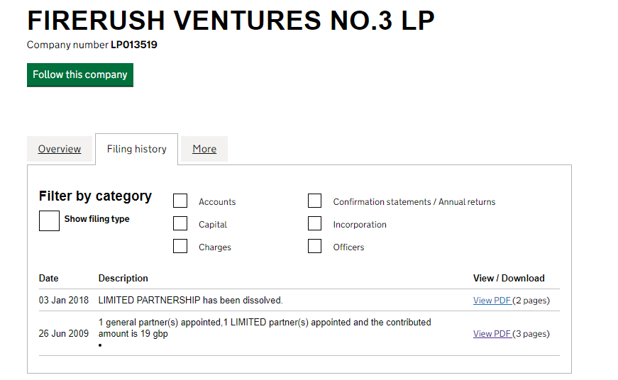 Firerush Ventures No 3 LP is the trading company for Tony Blair Associates. Dissolved in 2018.  Can you see if anything is missing here?

Oh that's it. No filed accounts, no transparency at all.
