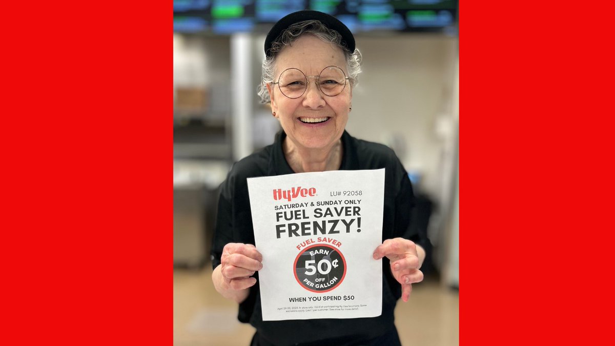 OStreetHyVee's tweet photo. It's a fuel savings weekend! When you spend $50, you'll earn 50¢ off a gallon of gas! That's BIG savings!

Offer valid in-store only. Non-stackable. Some restrictions apply. See store for details. Valid at participating Hy-Vee stores on Sat., Apr.29 - Sun., Apr. 30, 2023, only. https://t.co/cbTSQq3q2b