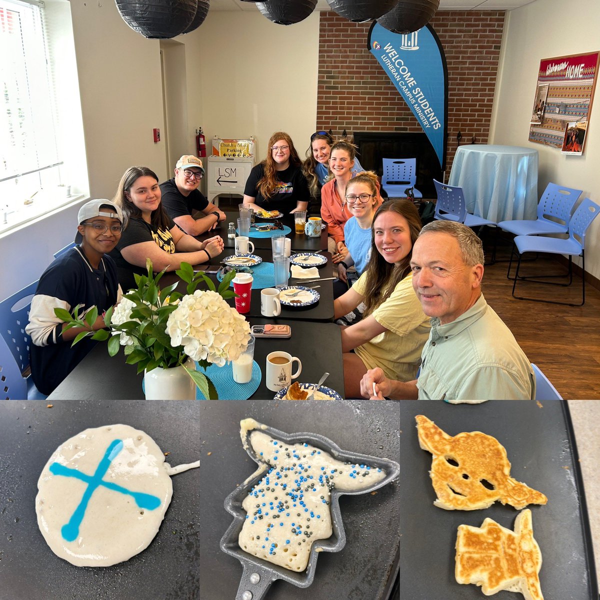 HTLCchapelhill's tweet photo. Reading Day for our @UNC campus ministry students! We cooked them breakfast and “exam-cakes” guaranteed to raise your grade one letter grade! #MAYTHEFORCEBEWITHYOU https://t.co/HcMZpOWH9z