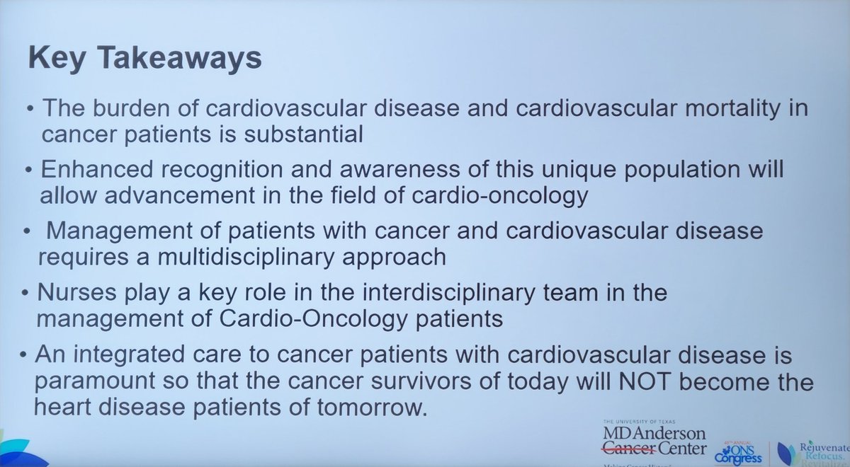 TSNolanPhD's tweet photo. "Nurses are the glue!" We need to have integrated care for patients living with cancer and cardiovascular disease. @afadol1 #CardioOncology #ONSCongress https://t.co/NeDt4m7Bi4