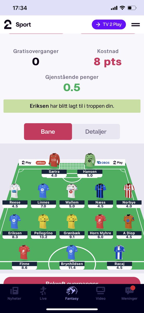 danijorgens79's tweet photo. @FPL_Geir @Theodor_Aam Hva hvis man har samme lag og ikke har brukt DK? Grytebust -> Hansen, Vetlesen -> Eriksen og Adams -> Brynhildsen (-8) sammen med DK eller RO? https://t.co/5OM2gET3iY