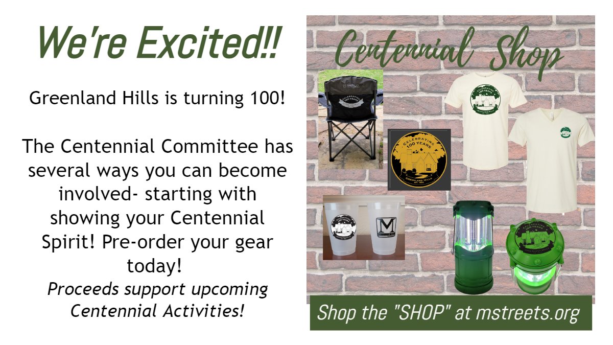 Shop your Greenland Hills Centennial Spirit gear NOW. Proceeds support upcoming Centennial activities and events.#GreenlandHillsDallasTexasturns100