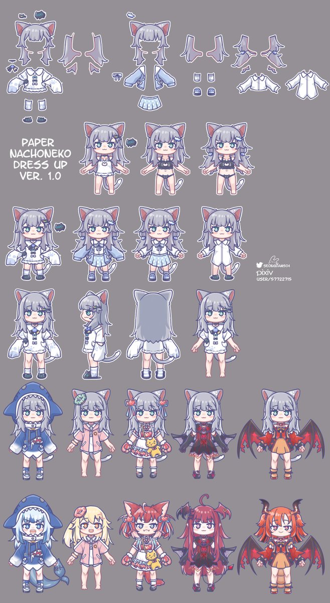 gawr gura tail animal ears multiple girls cat ears grey hair blue eyes 6+girls  illustration images