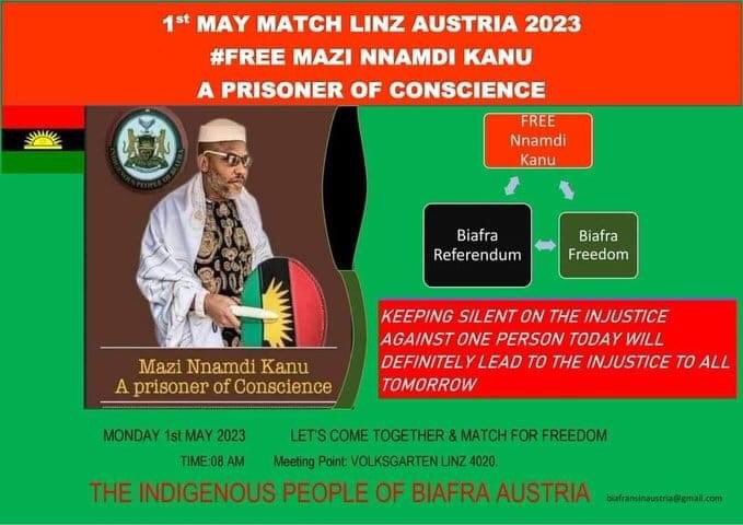 wilkoskillz's tweet photo. NEWS: IPOB Austria is inviting all #Biafrans living in Austria, friends of Biafra and all lovers of freedom and justice to join in on May 1st, 2023 for a #FreeMaziNnamdiKanu rally. 

NEWS: IPOB Austria lädt alle in Österreich lebenden #Biafraner, Freunde von Biafra und alle https://t.co/sBbe7vTiIB