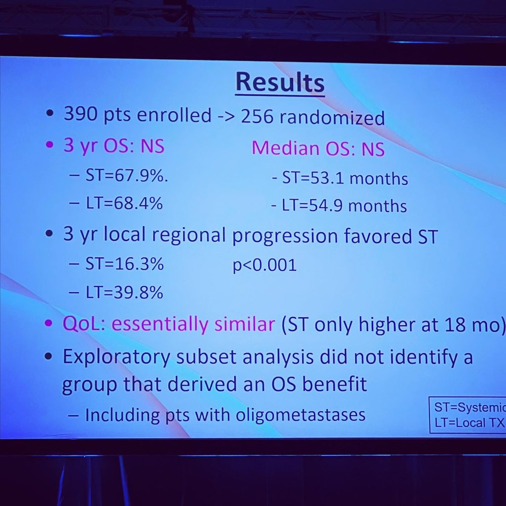 Hard truths: STILL no evidence that surgical treatment for stage 4 breast cancer changed much. Doesn’t change survival or quality of life; MAY slightly improve locoregional control but the value of that is limited. #stage4needsmore #ASBrS23