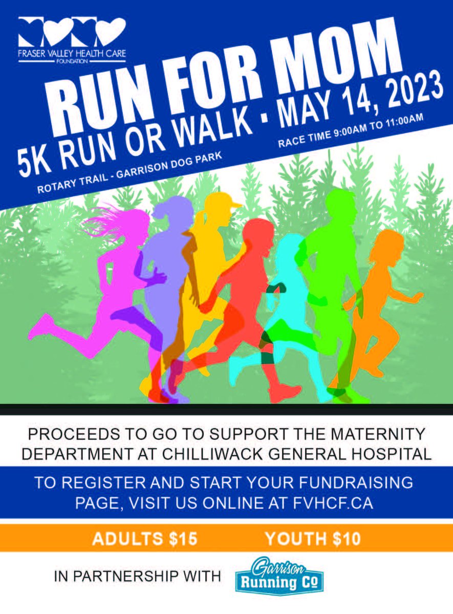 What's On! Mission (@whatsonmission) on Twitter photo May 14
Run for Mom, 9 – 10:30am, Chilliwack Vedder River. Register with <a href="/FVHCF/">Fraser Valley Health Care Foundation</a> at fvhcf.ca/runformom
#MothersDay #Maternity #FraserValley #HealthCare #Chilliwack #BC #Canada #WhatsOnMission #Run #Fundraiser May 14
Run for Mom, 9 – 10:30am, Chilliwack Vedder River. Register with <a href="/FVHCF/">Fraser Valley Health Care Foundation</a> at fvhcf.ca/runformom
#MothersDay #Maternity #FraserValley #HealthCare #Chilliwack #BC #Canada #WhatsOnMission #Run #Fundraiser
