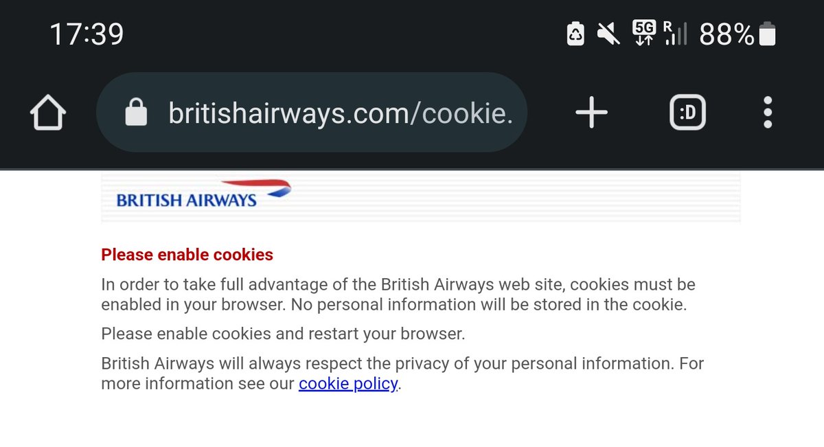 seano86's tweet photo. @British_Airways there seems to be an issue with checking in/selecting seats on bookings.  Have tried on laptop (chrome) and on the android app and coming up against the same message... https://t.co/zSWqHu2qD6
