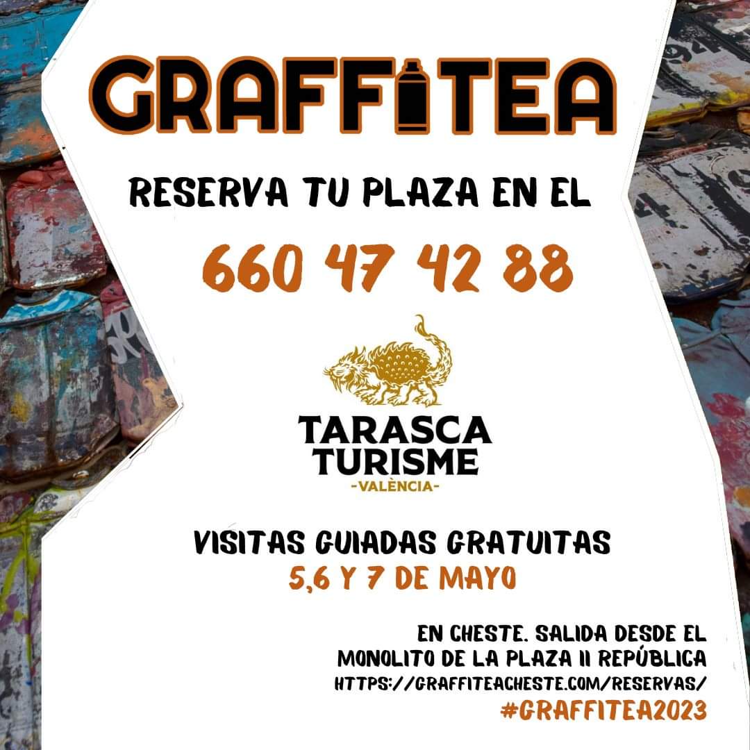 TarascaTurisme's tweet photo. El próximo finde volvemos con las #VisitasGuiadas en #Cheste #GraffiteaCheste con su octava edición, os esperamos!! https://t.co/jNKcJJT3U1