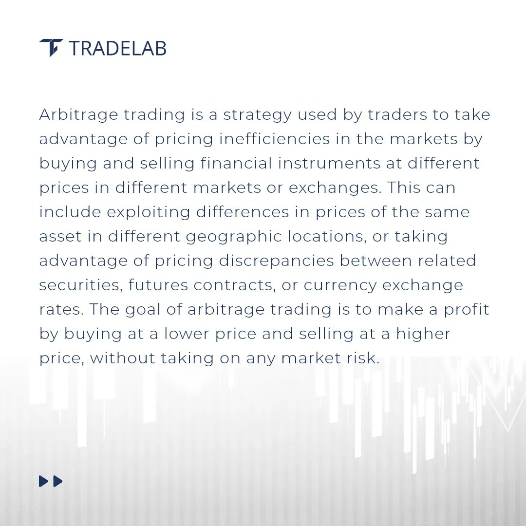 TradelabTech's tweet photo. (1/3): Arbitrage trading is a strategy that involves identifying and exploiting inefficiencies in the market to make a profit. These inefficiencies can arise due to differences in the price of a financial instrument on different exchanges or due to market imbalances. https://t.co/AGCUVhptzW