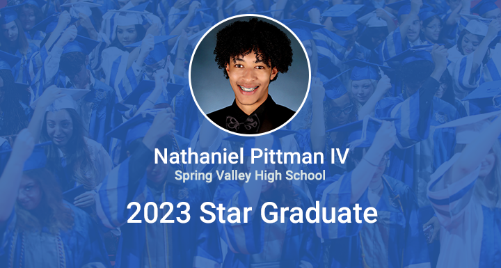 ClarkCountySch's tweet photo. Congrats Nathaniel Pittman IV! Nathaniel was chosen as Spring Valley High School's 2023 Star Grad! His hardwork and dedication has earned him his spot in the Star Grad celebration. Read more about his story here: https://t.co/YA0sXM2Z33 #StarGrad https://t.co/8TuIMxT8FH