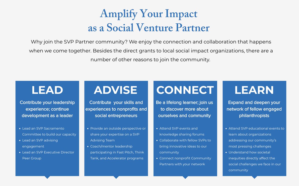 SVPSacramento's tweet photo. Do you want to make a positive impact in the Greater Sacramento region? Join the SVP Partner community to collaborate with like-minded individuals and explore ways to invest into our social impact ecosystem. #SVPSacramento #VenturePhilanthropy 
https://t.co/8xd2rQ7d1a https://t.co/Xfstz5ElFk
