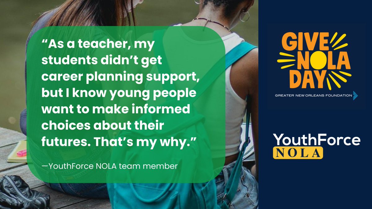 Plan your #GiveNOLADay gift, and help young people make a plan for their futures. #YouthForceNOLA givenola.org/youthforcenola