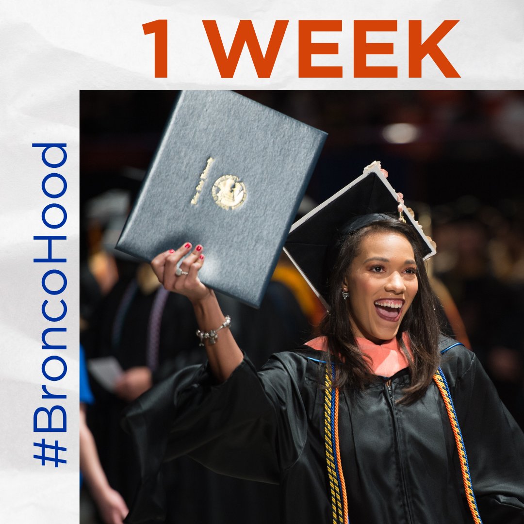 One week until the 2023 Spring Commencement! We are so excited to celebrate with you 🎉‼️

Share your story with #BroncoHood