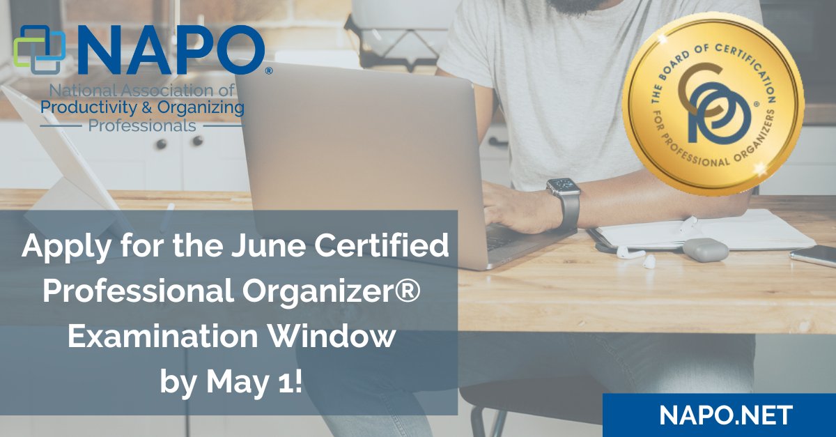 Congratulations to our four newly #Certified Professional Organizers! 

Shannon Reilly 

Liza Algar

Michelle Conneway 

Jill Katz

For those who are interested in becoming a Certified Professional Organizer®, the deadline to #register for the June testing window is May 1st.