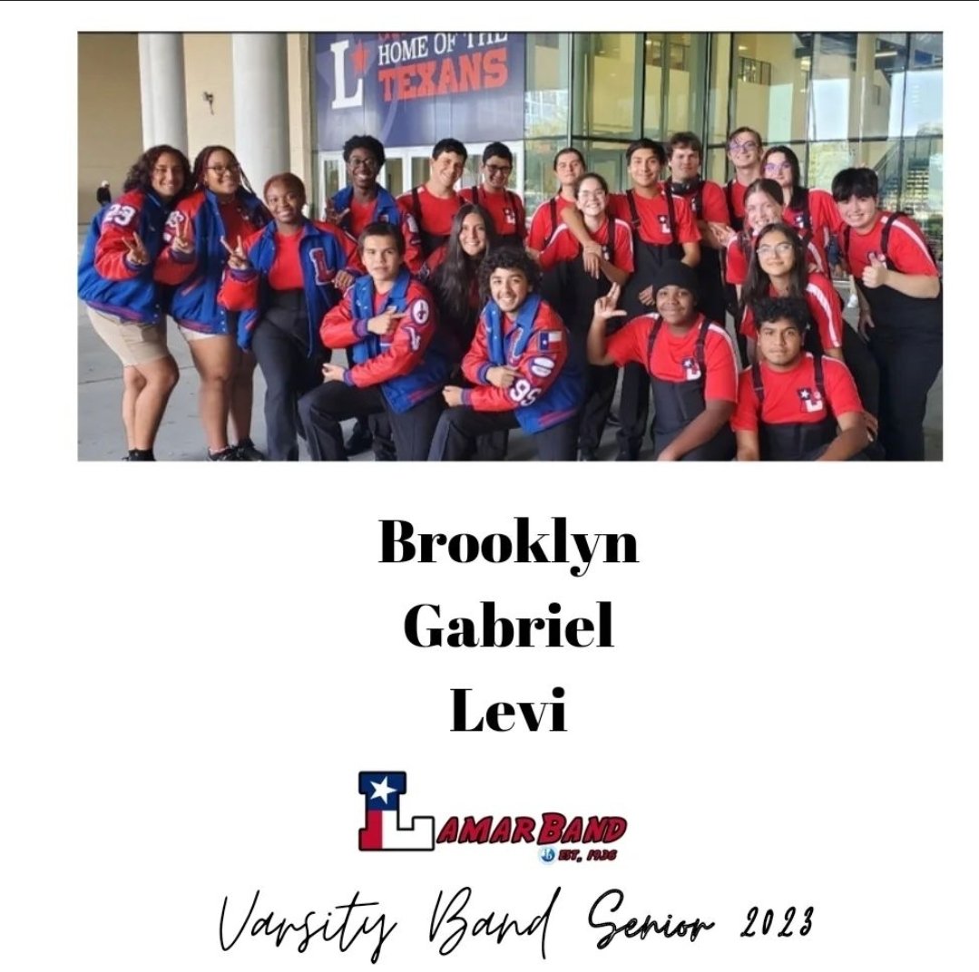 SPOTLIGHT: Lamar Band 2023 Seniors

Brooklyn
Gabriel
Levi

Thank you Seniors for your years with The Lamar Band!

#thelamarband 
#lhsbandclassof2023