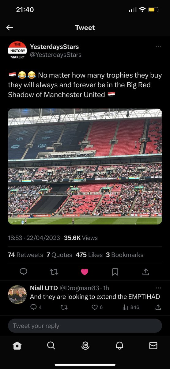 russellmac13's tweet photo. @jamieroo16 @FBAwayDays @stumccullagh Nicking another teams jumping up and down, is that atmosphere??? 😂  small club no fans 😂 https://t.co/a0AwTJAvBJ