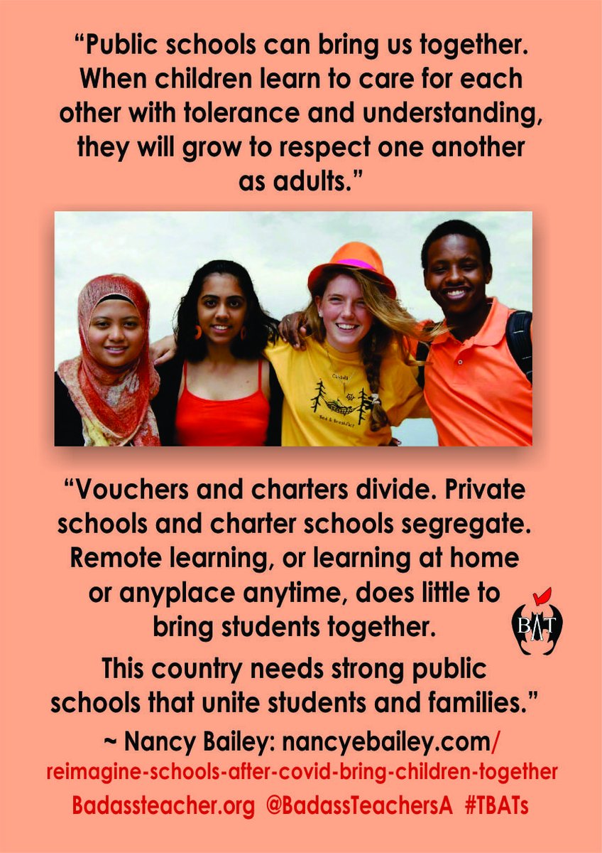 "When children learn to care for each other with tolerance &amp; understanding, they will grow to respect one another as adults." #TBATS <a href="/ColoradoBATsA/">ColoradoBATsA</a> <a href="/NewMexicoBATs/">NewMexicoBATs</a> <a href="/NVBats/">NVBATs</a> <a href="/UtahBATs/">UtahBATs</a> <a href="/OregonBATs/">OregonBATs</a> <a href="/CaliBats/">Cali Bats</a> <a href="/WaBATs_/">Wa Badass Teachers A</a> <a href="/AlaskaBATs/">AlaskaBATs</a> <a href="/hawaiibats/">@HawaiiBATs</a> 
Public Schools Unite Our Country