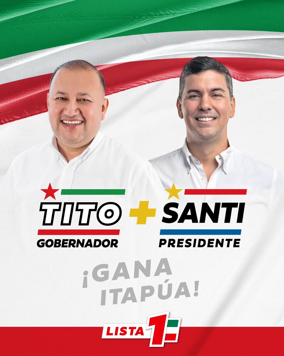 TitoVergaraPy's tweet photo. Con tu voto de confianza podremos trabajar en equipo por el bienestar de todos los itapuenses. 
Votá Lista 1, por el progreso de Itapúa.
#TitoGobernador #GanaItapúa https://t.co/8SHTNoZ9Sp