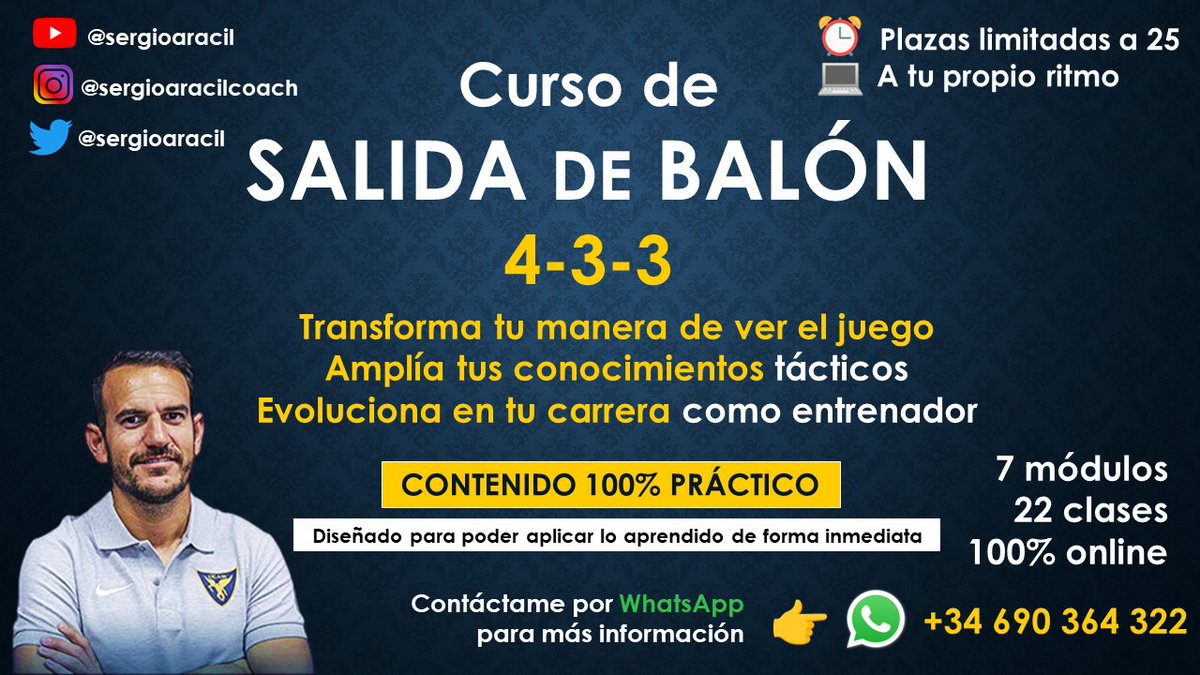 ¡Llegó la hora de hacer algo diferente!
Tras meses de duro trabajo, anuncio mi 𝐂𝐔𝐑𝐒𝐎 𝐬𝐨𝐛𝐫𝐞 𝐒𝐀𝐋𝐈𝐃𝐀 𝐝𝐞 𝐁𝐀𝐋𝐎́𝐍 𝐞𝐧 𝐞𝐥 𝐬𝐢𝐬𝐭𝐞𝐦𝐚 𝟒-𝟑-𝟑.
✅Contenido 100% práctico
⚽️22 clases con pizarra y vídeo
⏰Cupo limitado a 25
Más info:📲 wa.link/ugf2ge