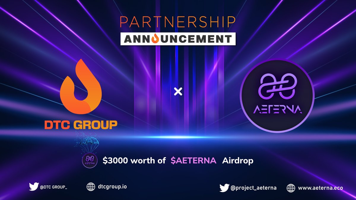 DTCGroup_'s tweet photo. We are proud to announce the partnership between 🔸DTC group x 🟣 Aeterna

🏆 We are giving away $3000 worth of $Aeterna distributed to 30 random winners you have to
1) Follow @DTCGroup_ and @project_aeterna on Twitter
2) Join: https://t.co/RNsmHiCpGv
3) Like, Retweet this post, and tag 2 friends!

🟣 Aeterna, is a safe ecosystem that aims to provide multiple streams of passive income to holders.

🟣 They have a utility hub going live with the launch of v2. With this new platform, users can use multiple services such as the lottery, escrow, swap, and staking.

"👀 They're working on a brand new social media platform that's sure to make waves."

🔓 Obsidians & SolidProof KYC in V1
🔓Assure Defi KYC in coming presale on GemPad
🔓Certik Audited

🌍Aeterna's  Website: https://t.co/dKV6Cze05s

🔸DTC Group's LinkTree: https://t.co/TRUyOrxwtK

#DTCGroup #Aeterna #Airdrop #Giveaway