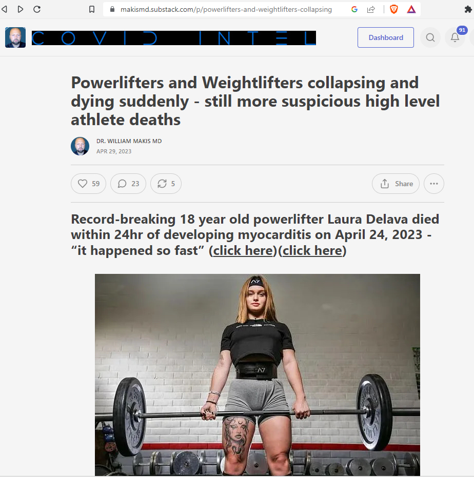 New Article: Powerlifters and Weightlifters collapsing and dying suddenly - still more suspicious high level athlete deaths

Myocarditis, heart attacks, unknown cause of death

COVID-19 vaccines a factor?

(link in photo to avoid Twitter shadow ban)

#DiedSuddenly #cdnpoli #ableg
